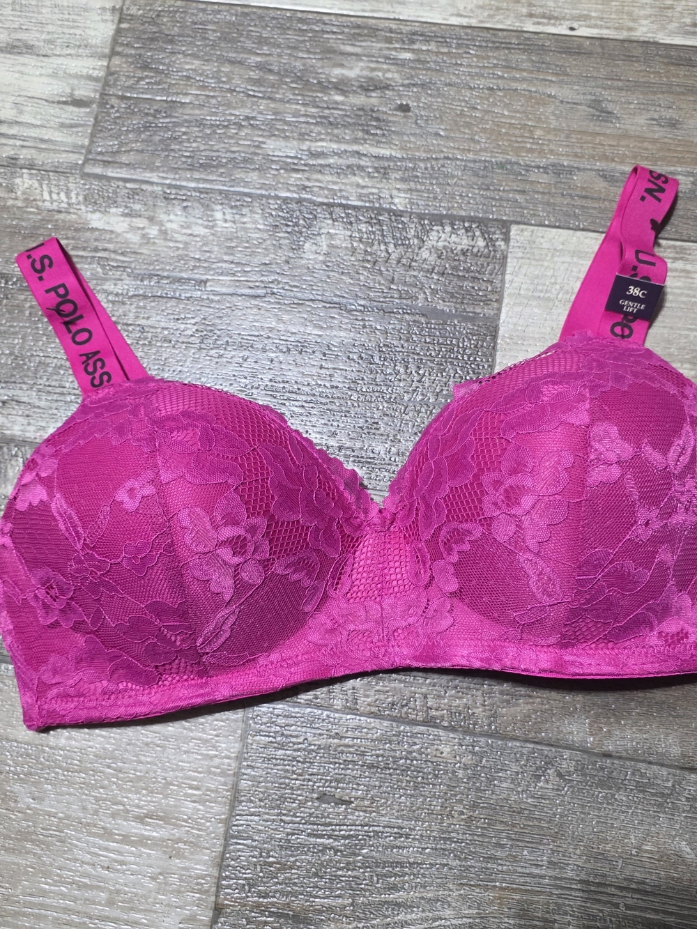 U.S. Polo Assn. Floral Lace No Wire Bra in Hot Pink